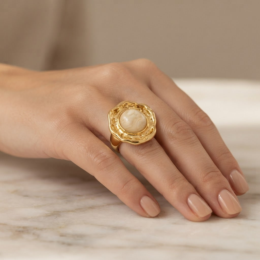 Ivory Marble Gold Ring ✨🤍