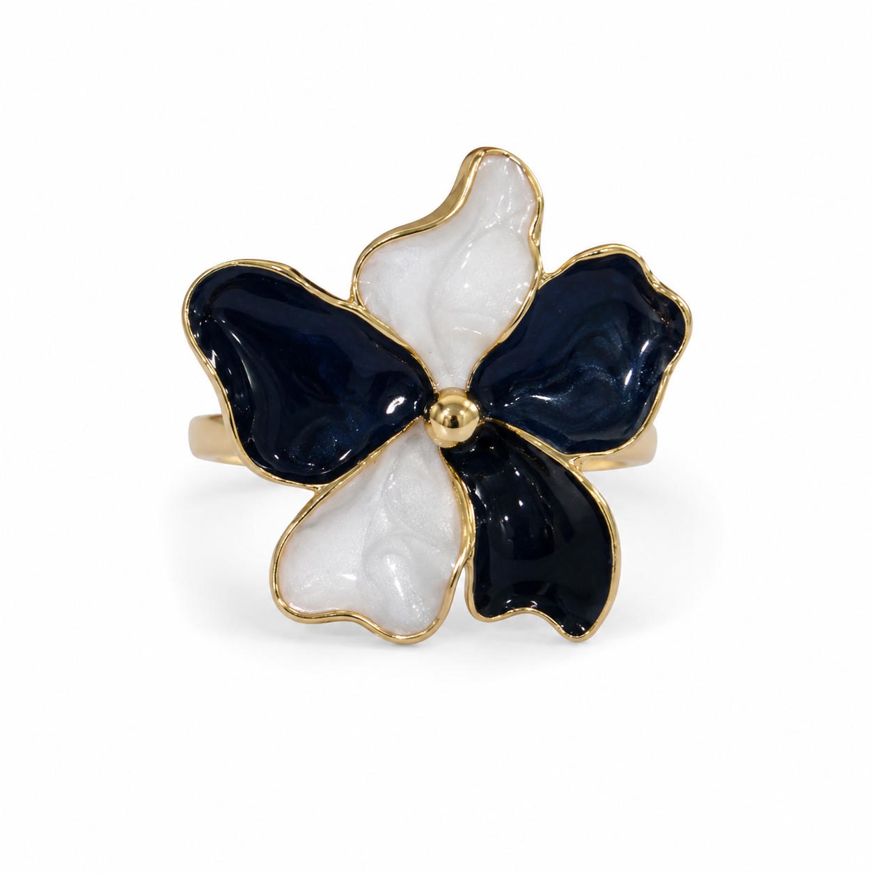 Navy White Flower Ring