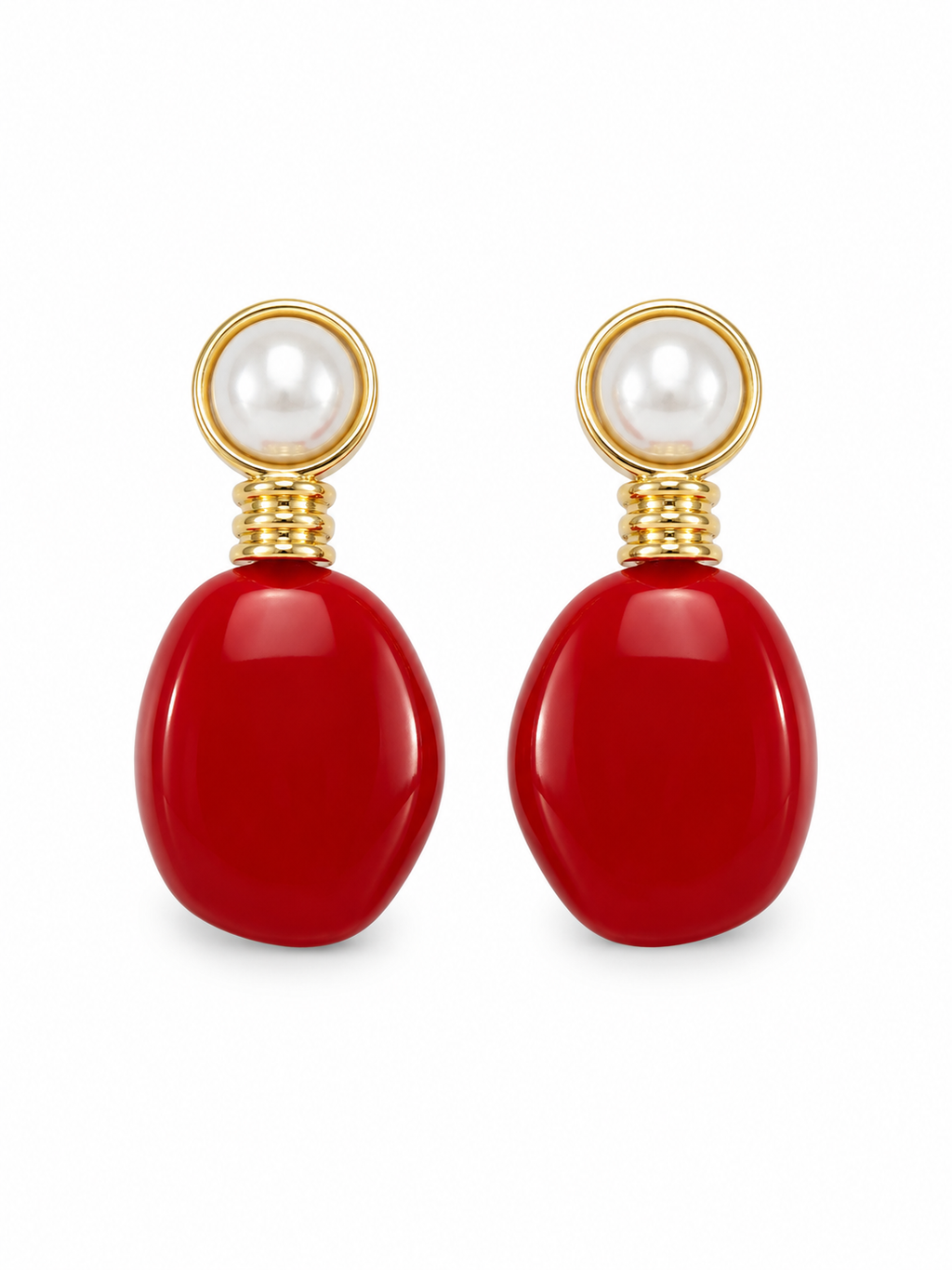 Pearl & Red Resin Earrings