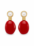 Pearl & Red Resin Earrings