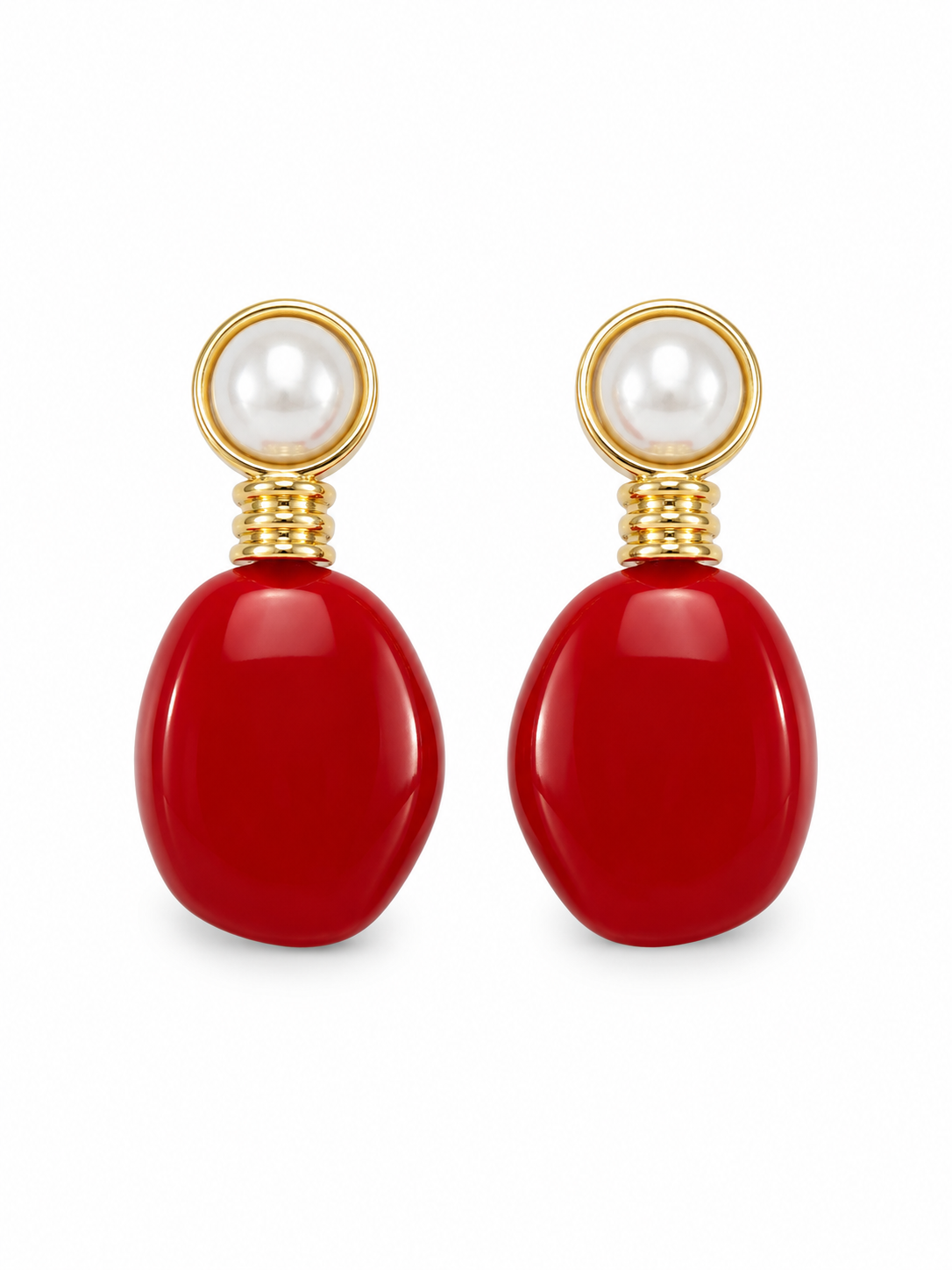 Pearl & Red Resin Earrings