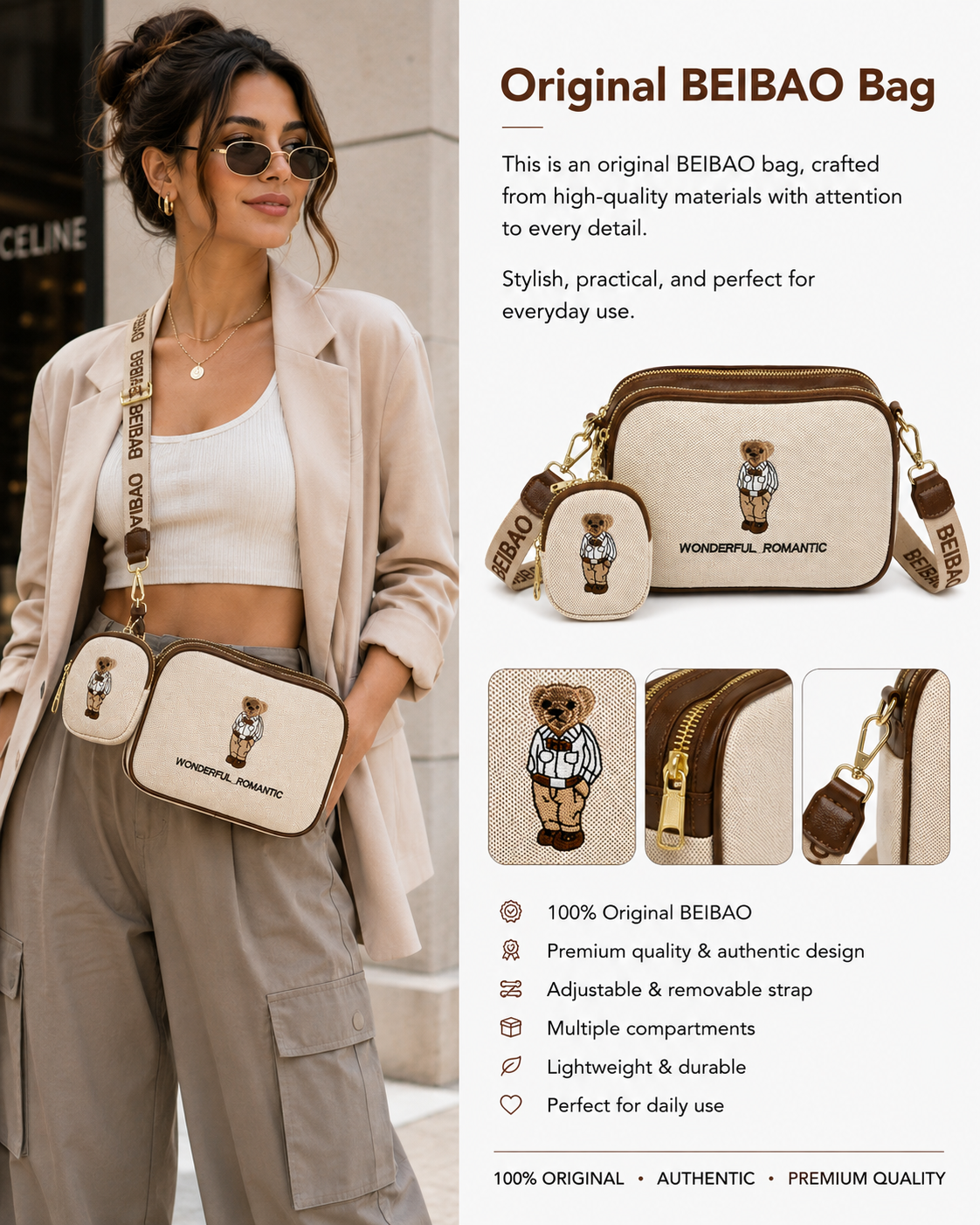 BEIBAO Teddy Crossbody 🧸🤎