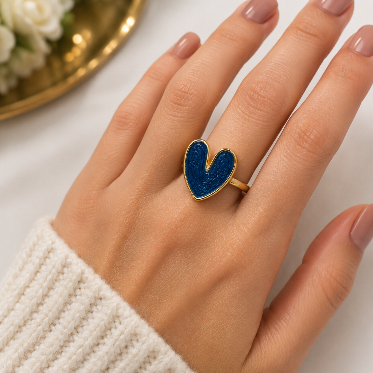 Blue Enamel Heart Ring