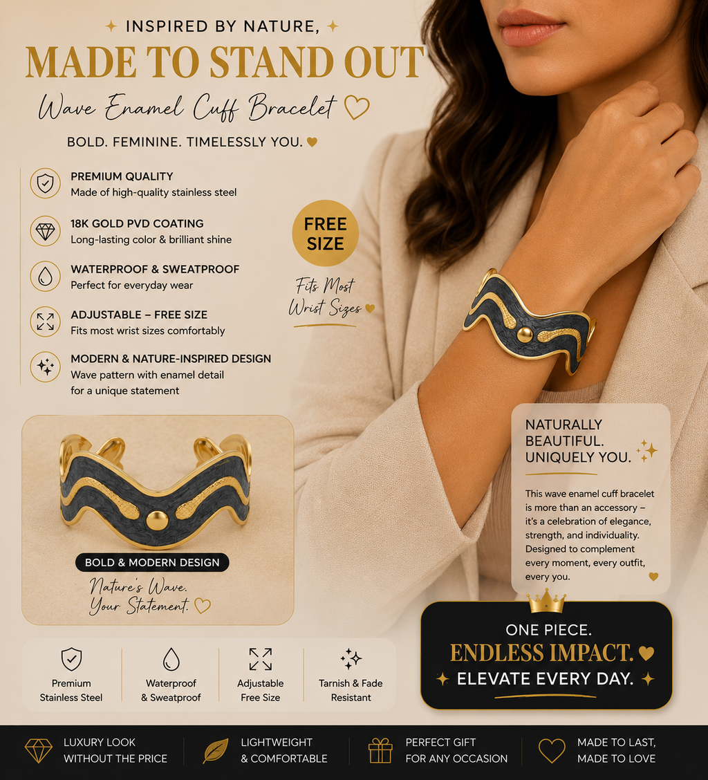 Two-Tone Wave Enamel Cuff Bracelet