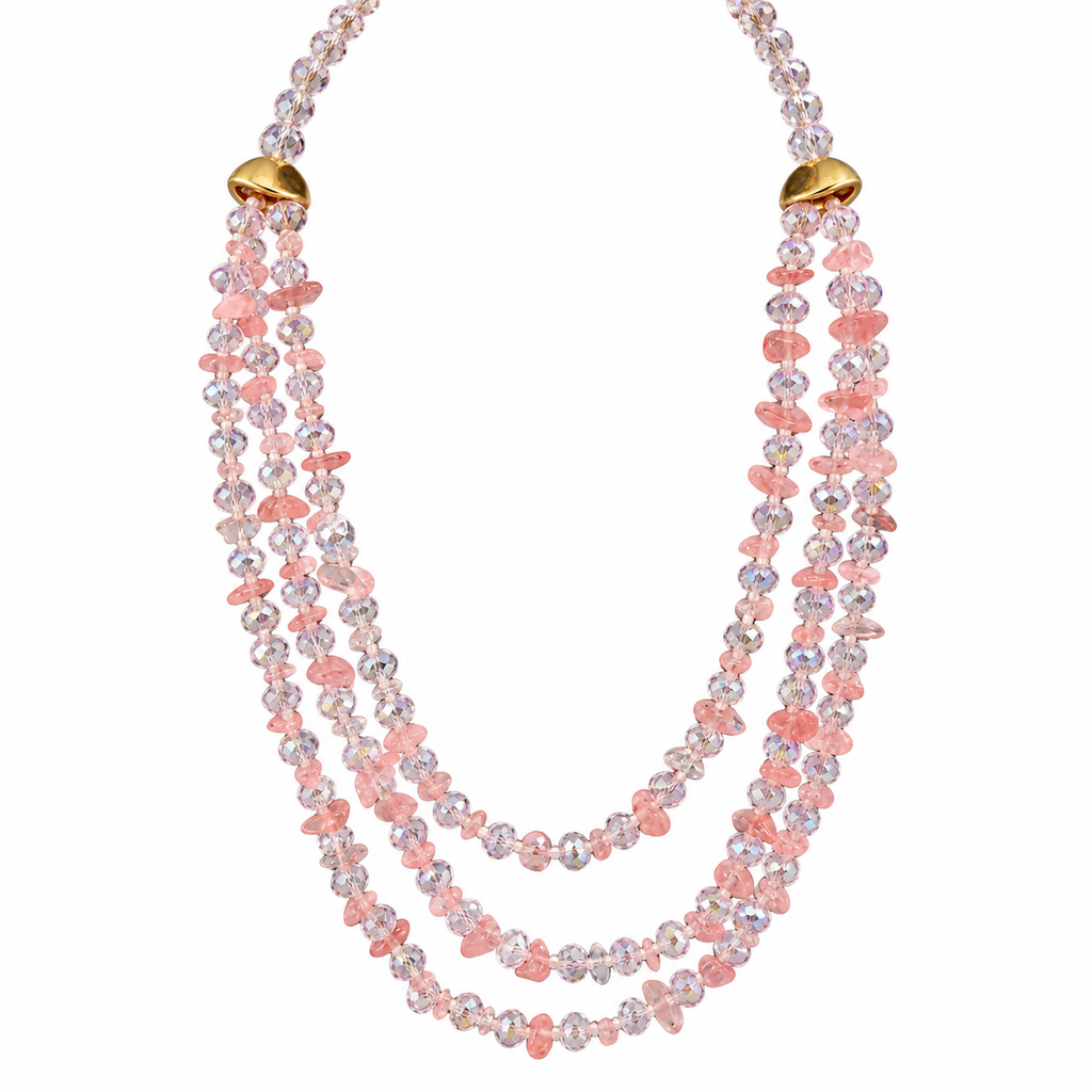 Pink Crystal Cascade Necklace