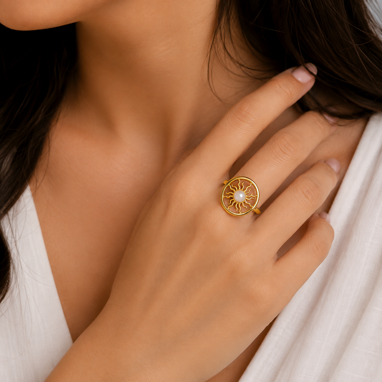Gold Pearl Sun Ring
