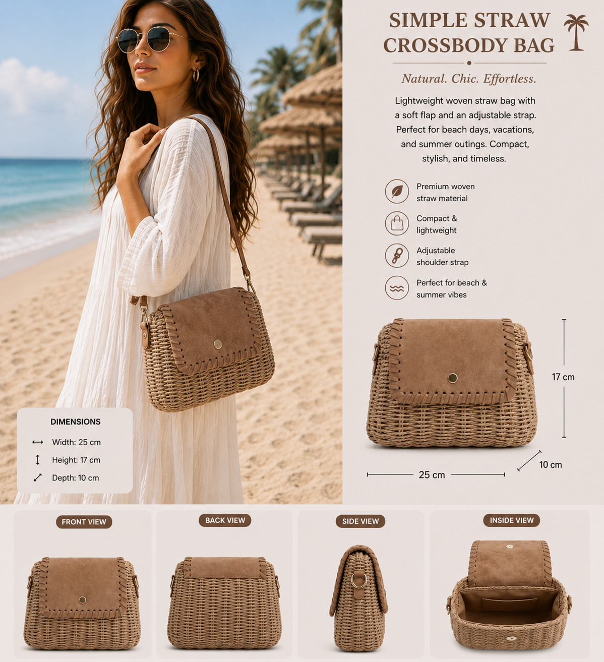 Wicker Crossbody Bag with Suede Flap – Dark