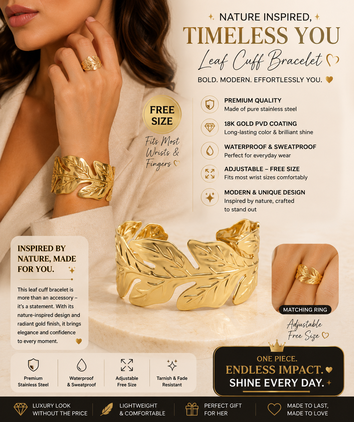 Gold Leaf Cuff Bracelet