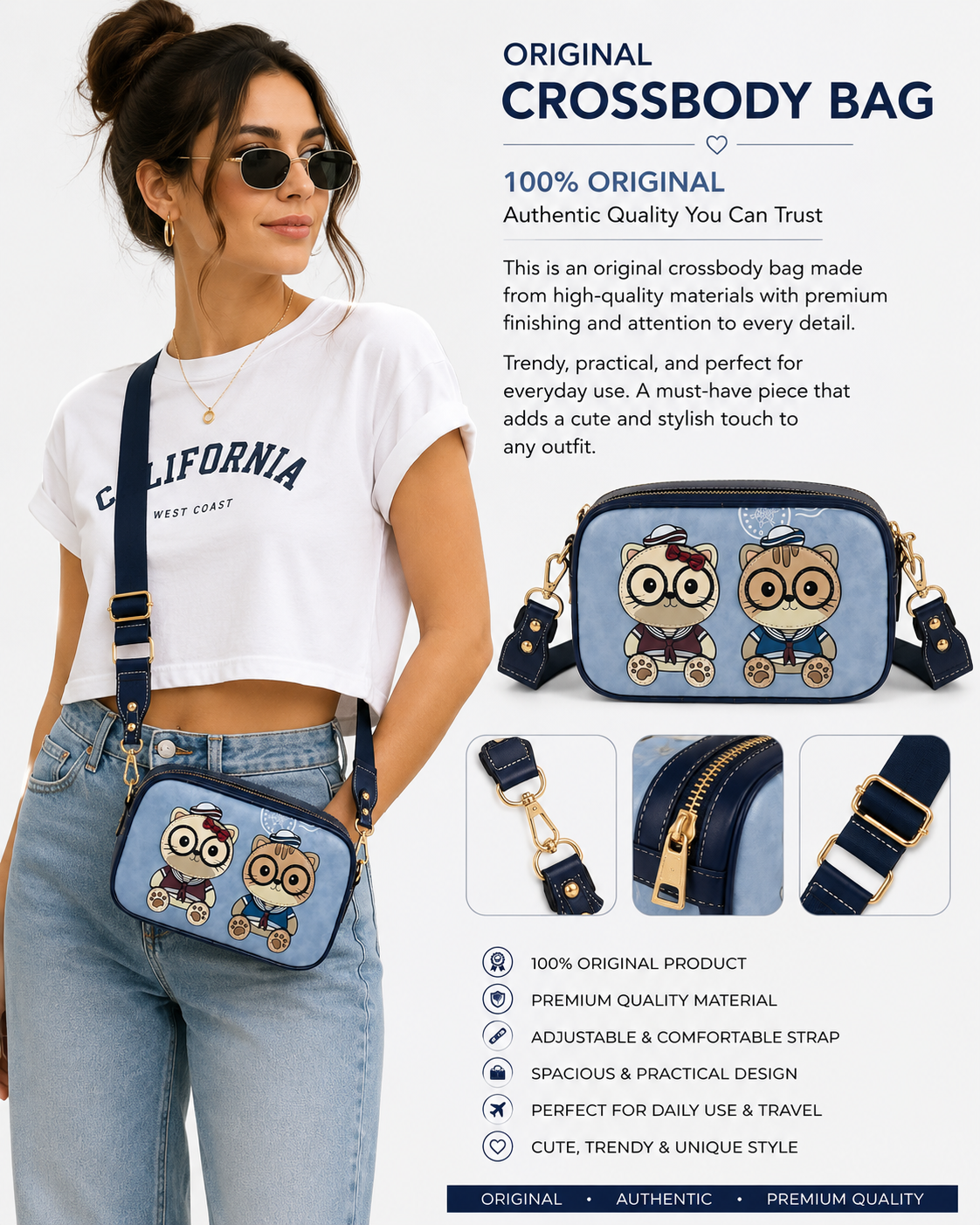 BEIBAO Navy Cat Crossbody 🐱💙