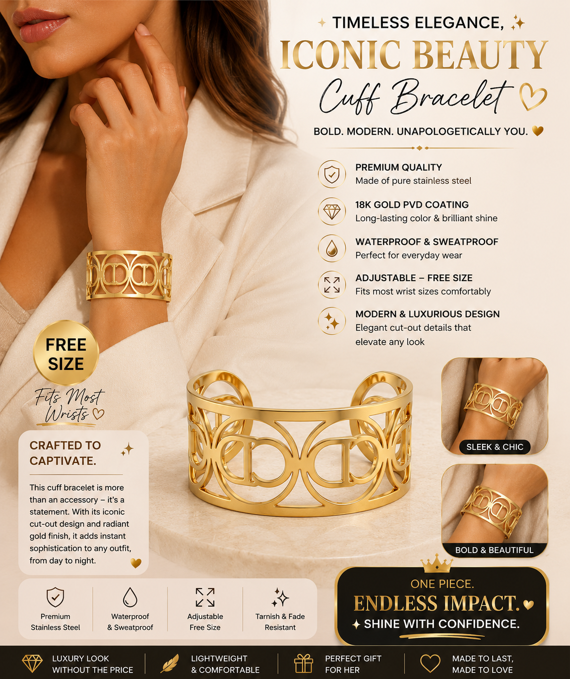 Gold Logo Cuff Bracelet