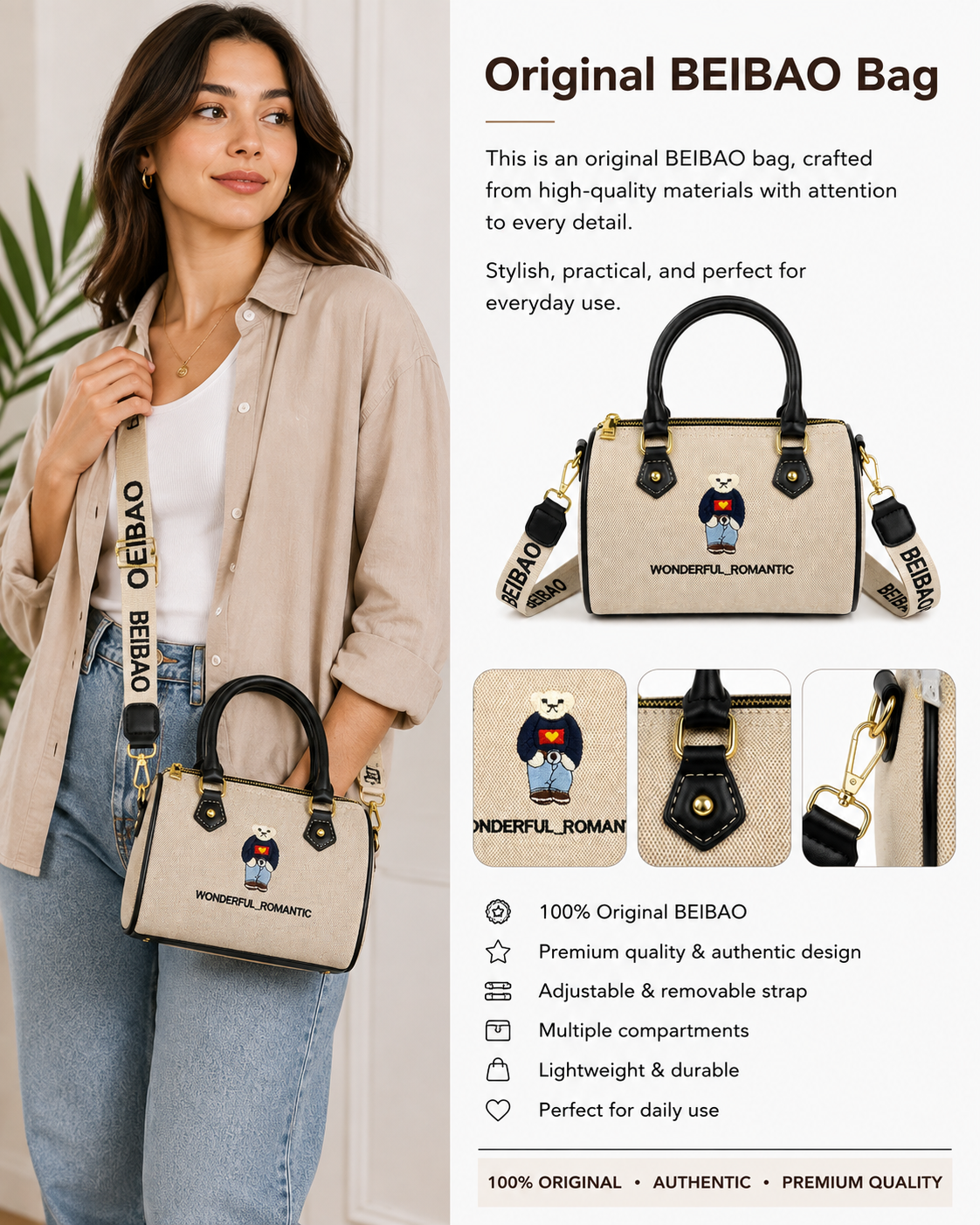 BEIBAO Teddy Boston Bag 🧸🖤
