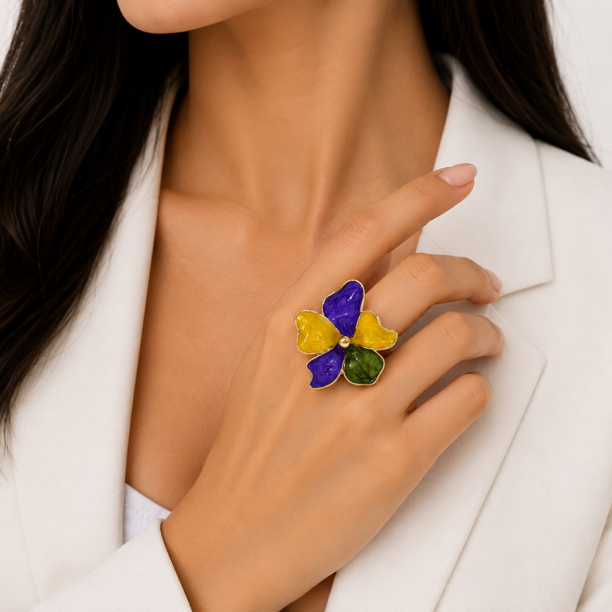 Multicolor Gold Flower Ring