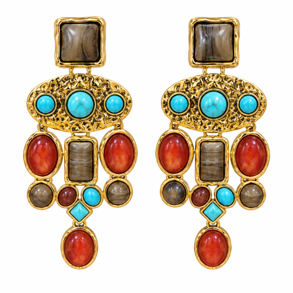 Turquoise & Ruby Vintage Chandelier Earrings ✨❤️💎