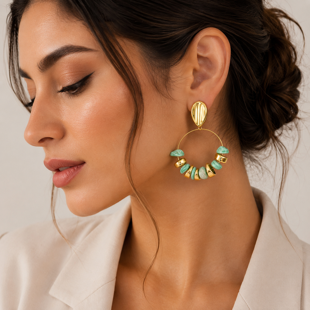 Mint Beaded Hoops
