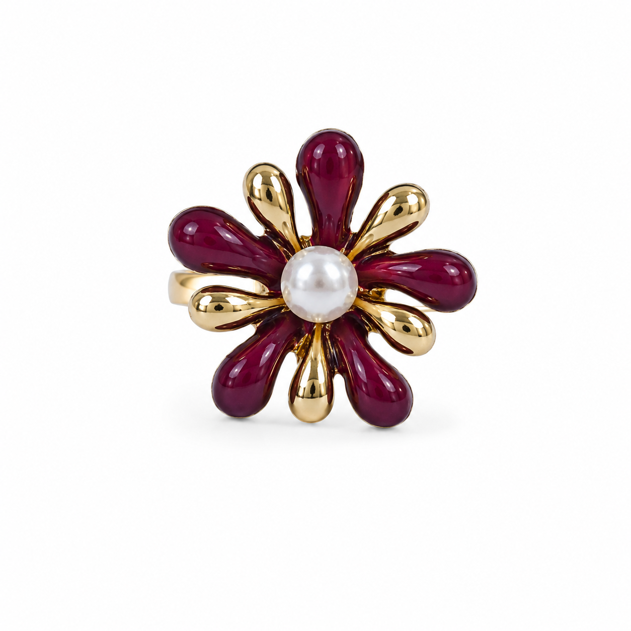 Burgundy Gold Flower Ring