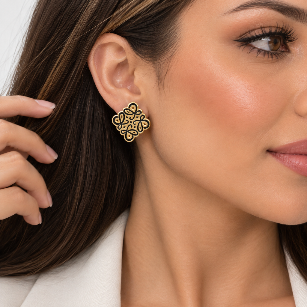 Golden Black Filigree Earrings ✨