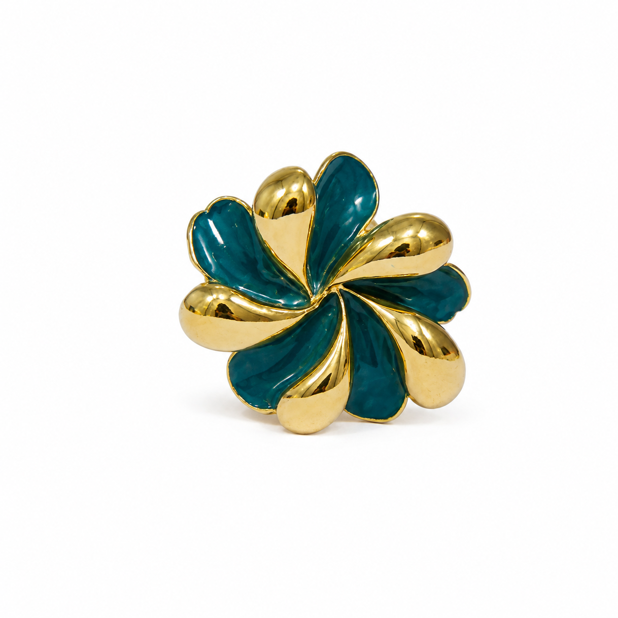 Teal Gold Spiral Ring