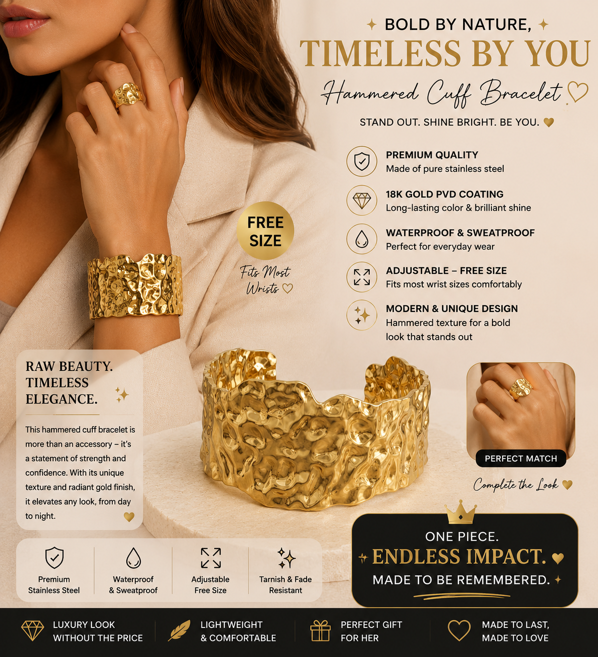 Gold Hammered Molten Cuff Bracelet