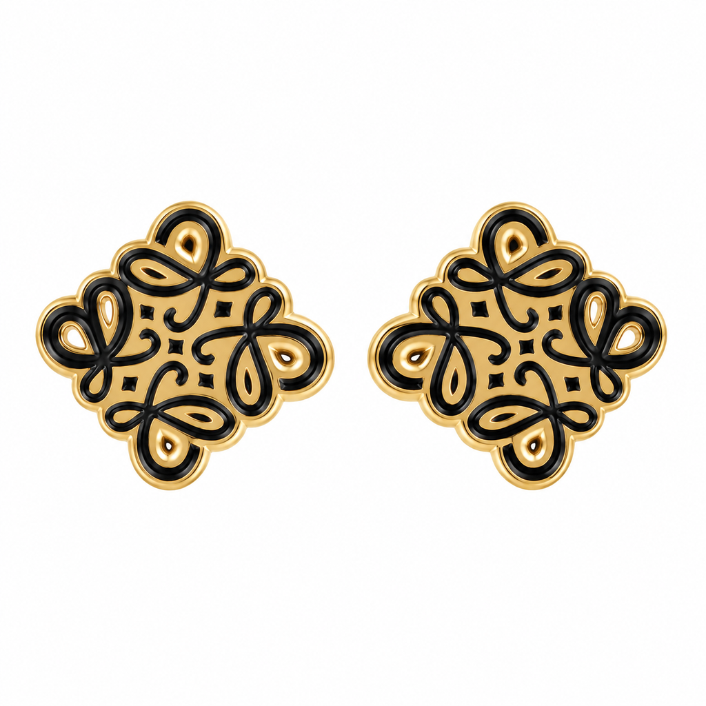Golden Black Filigree Earrings ✨