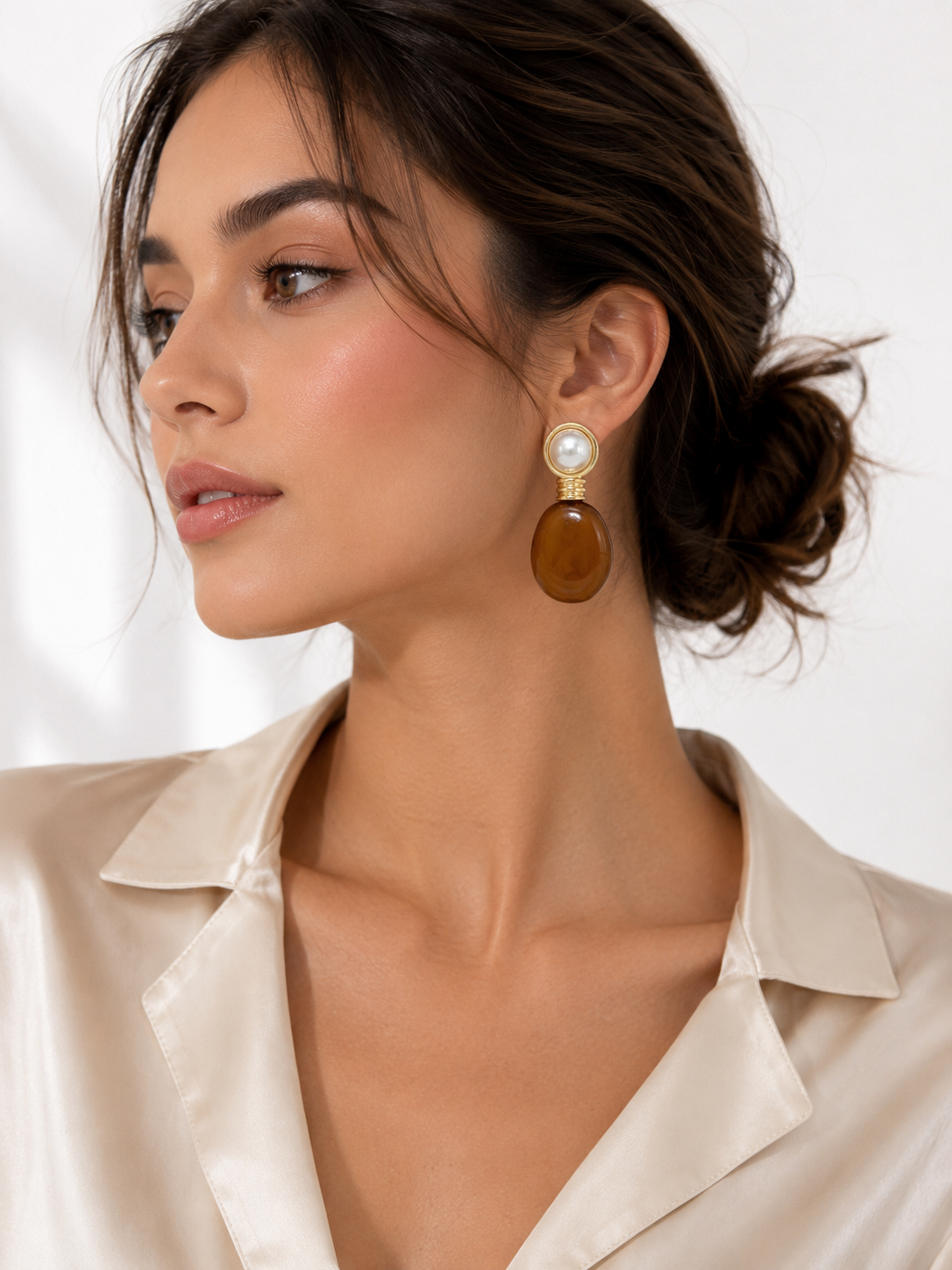 Pearl & Amber Resin Earrings