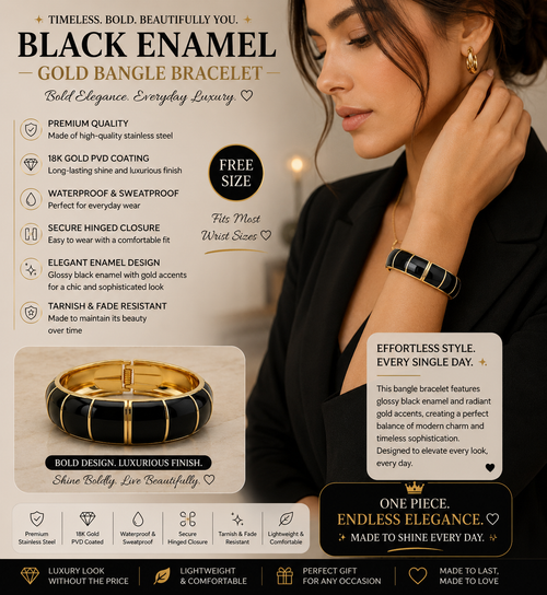 Black Enamel Striped Bangle Bracelet