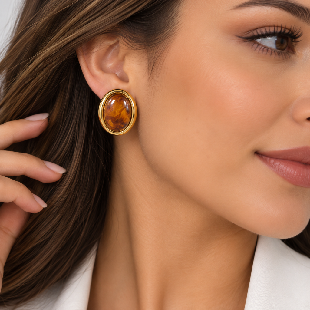 Amber Gold Oval Earrings ✨🧡