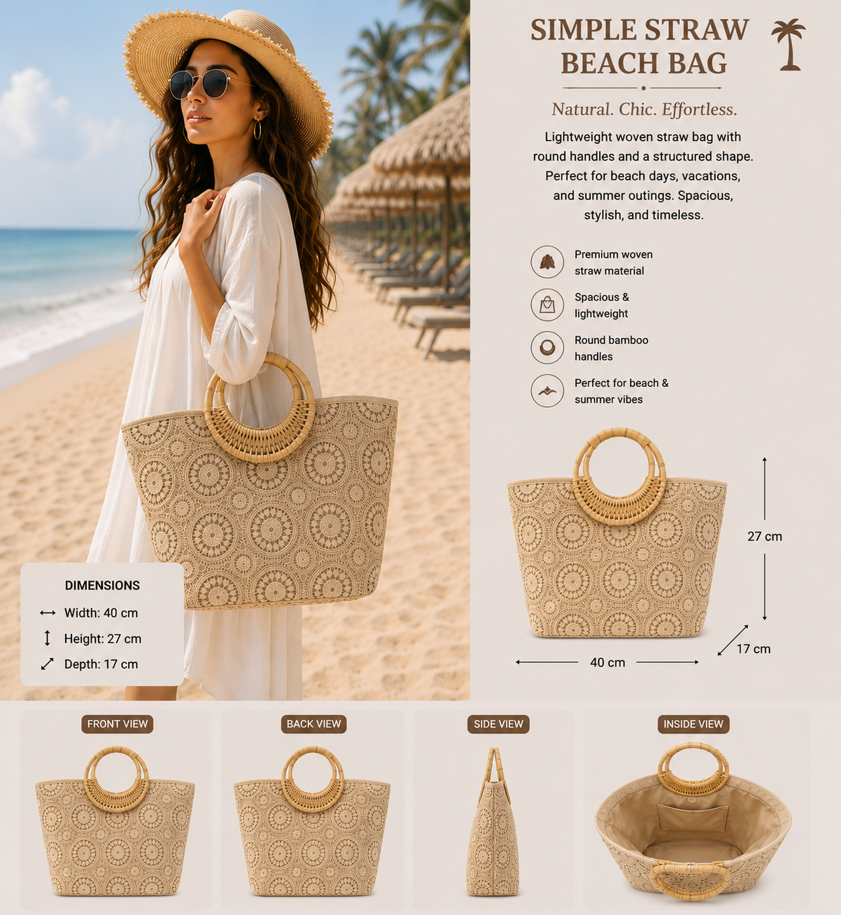 Crochet Tote Bag with Bamboo Ring Handles