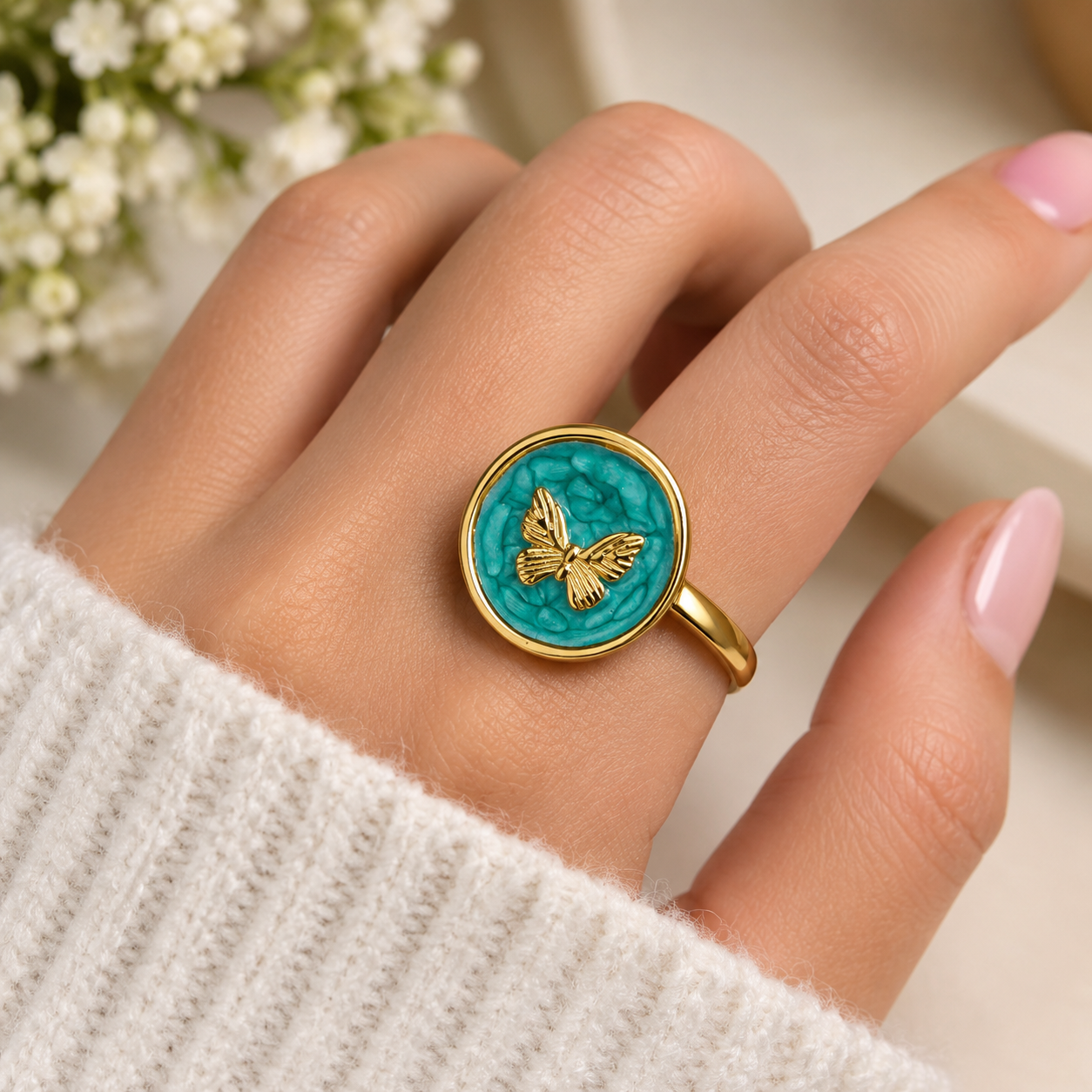 Turquoise Butterfly Ring