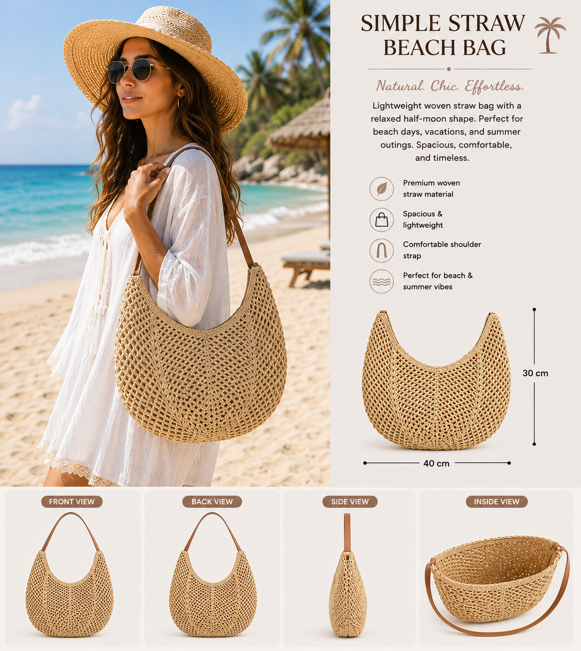 Tan Crochet Hobo Shoulder Bag