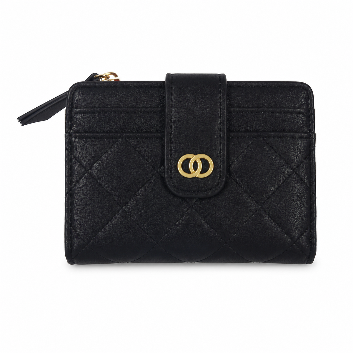 Black Quilted Wallet with Gold Ring