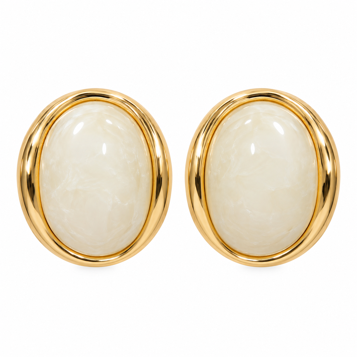 Ivory Gold Oval Earrings ✨