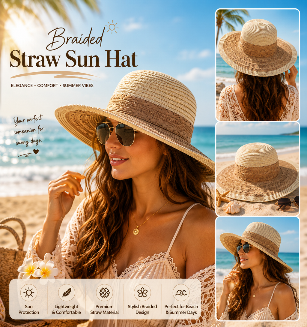 Two-Tone Wide Brim Floppy Straw Hat