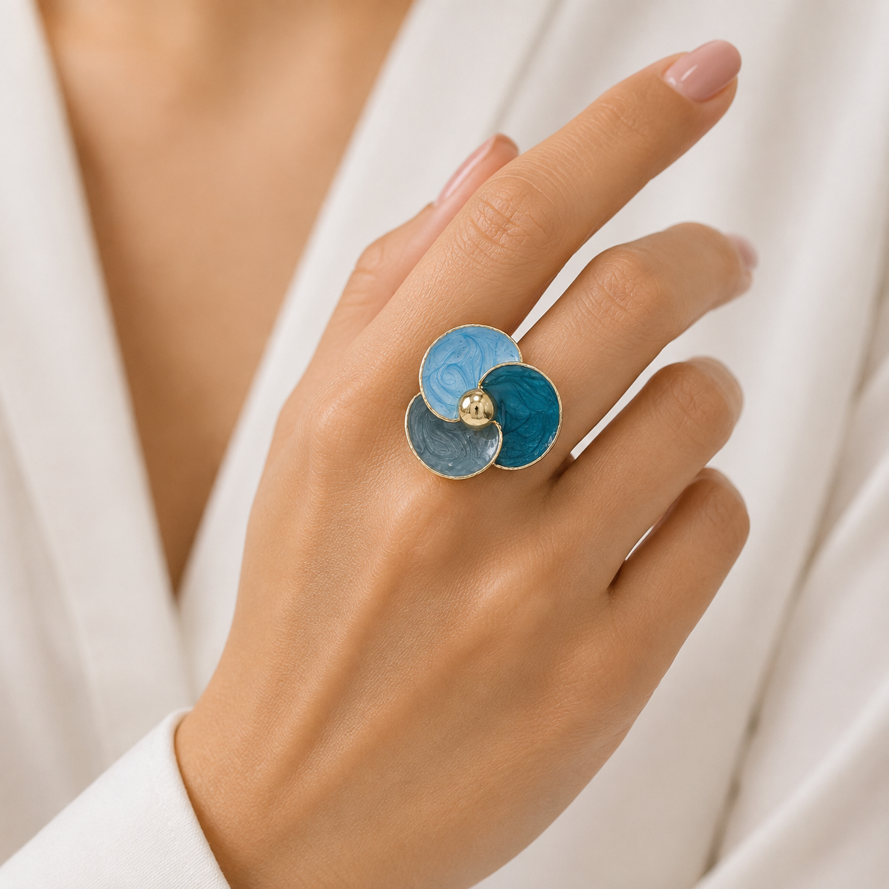 Blue Trio Enamel Ring