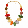 Multicolor gemstone necklace with gold accents.