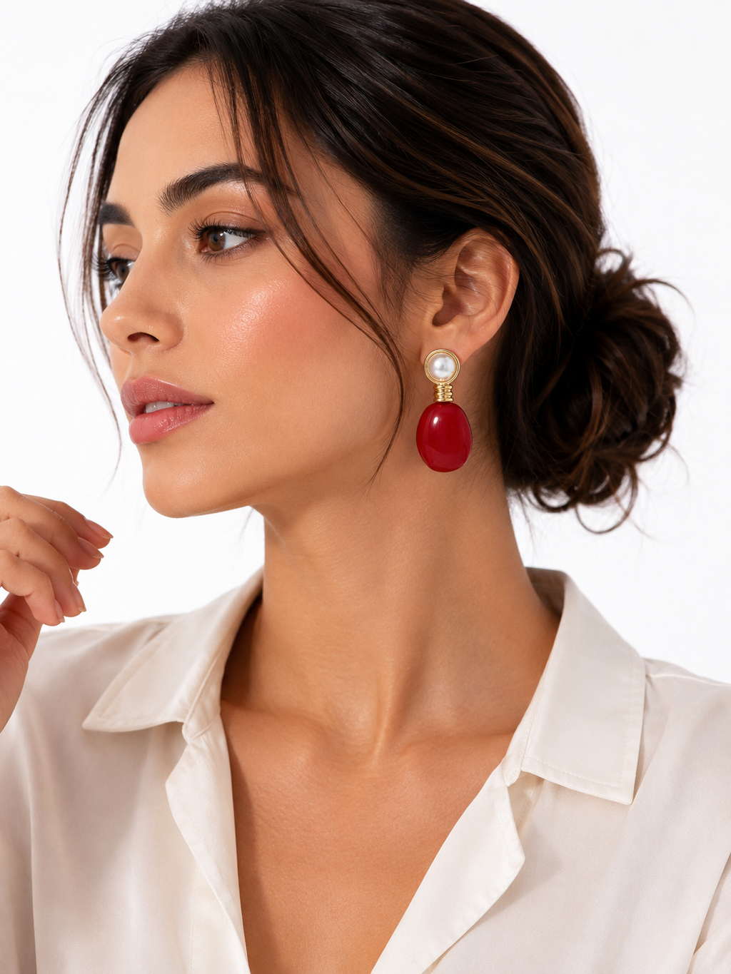 Pearl & Red Resin Earrings