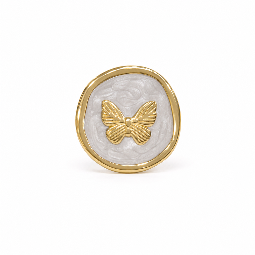 White Butterfly Enamel Ring