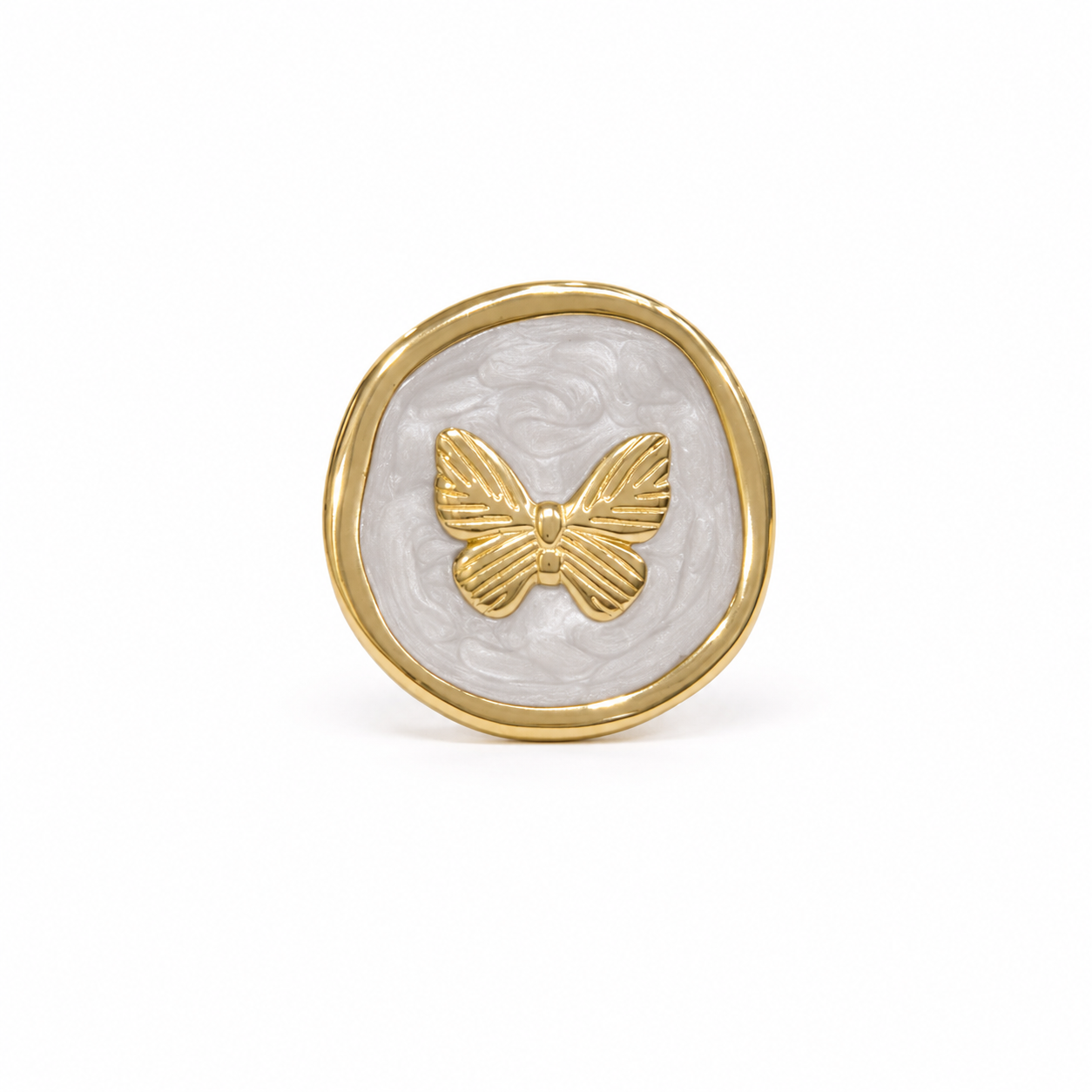 White Butterfly Enamel Ring