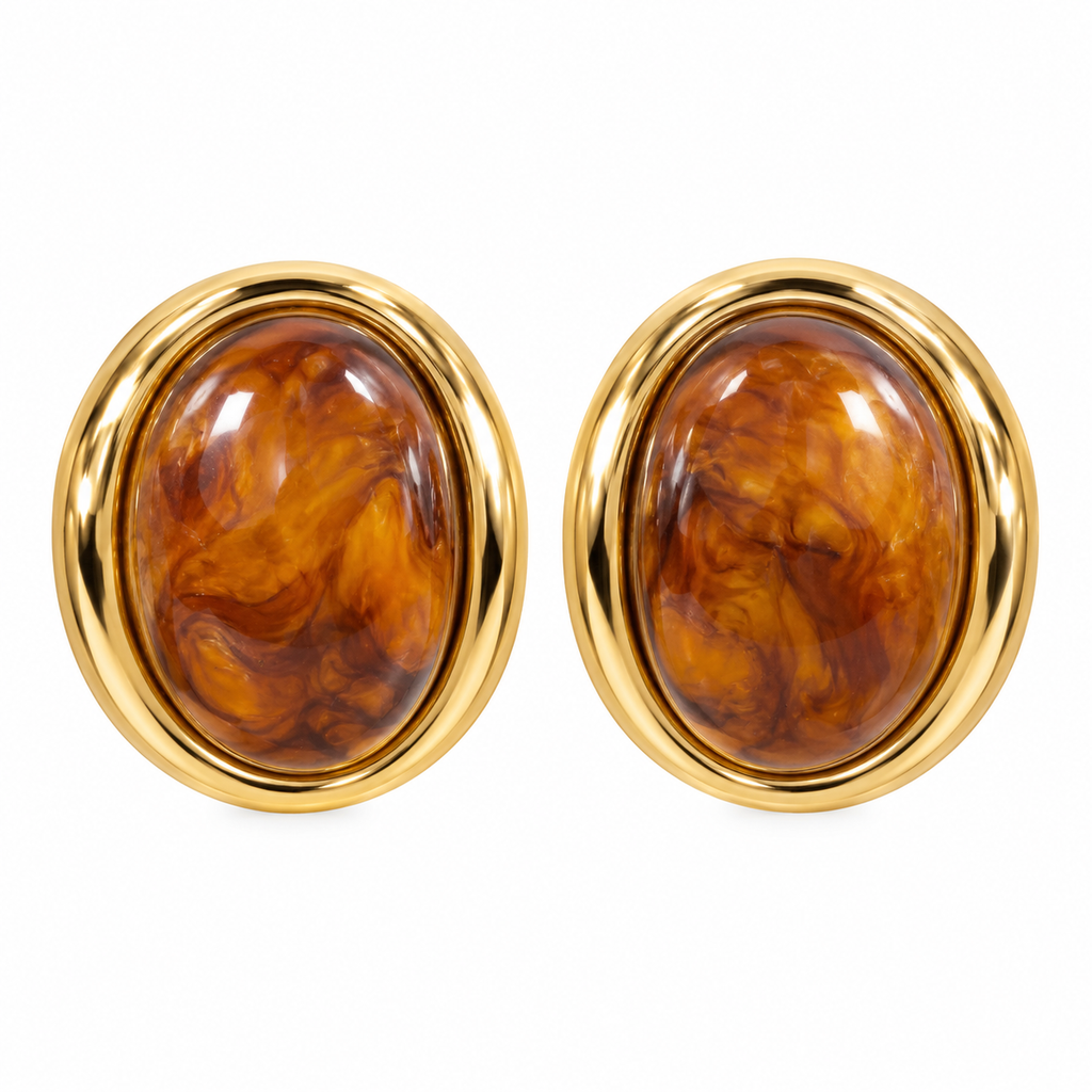 Amber Gold Oval Earrings ✨🧡