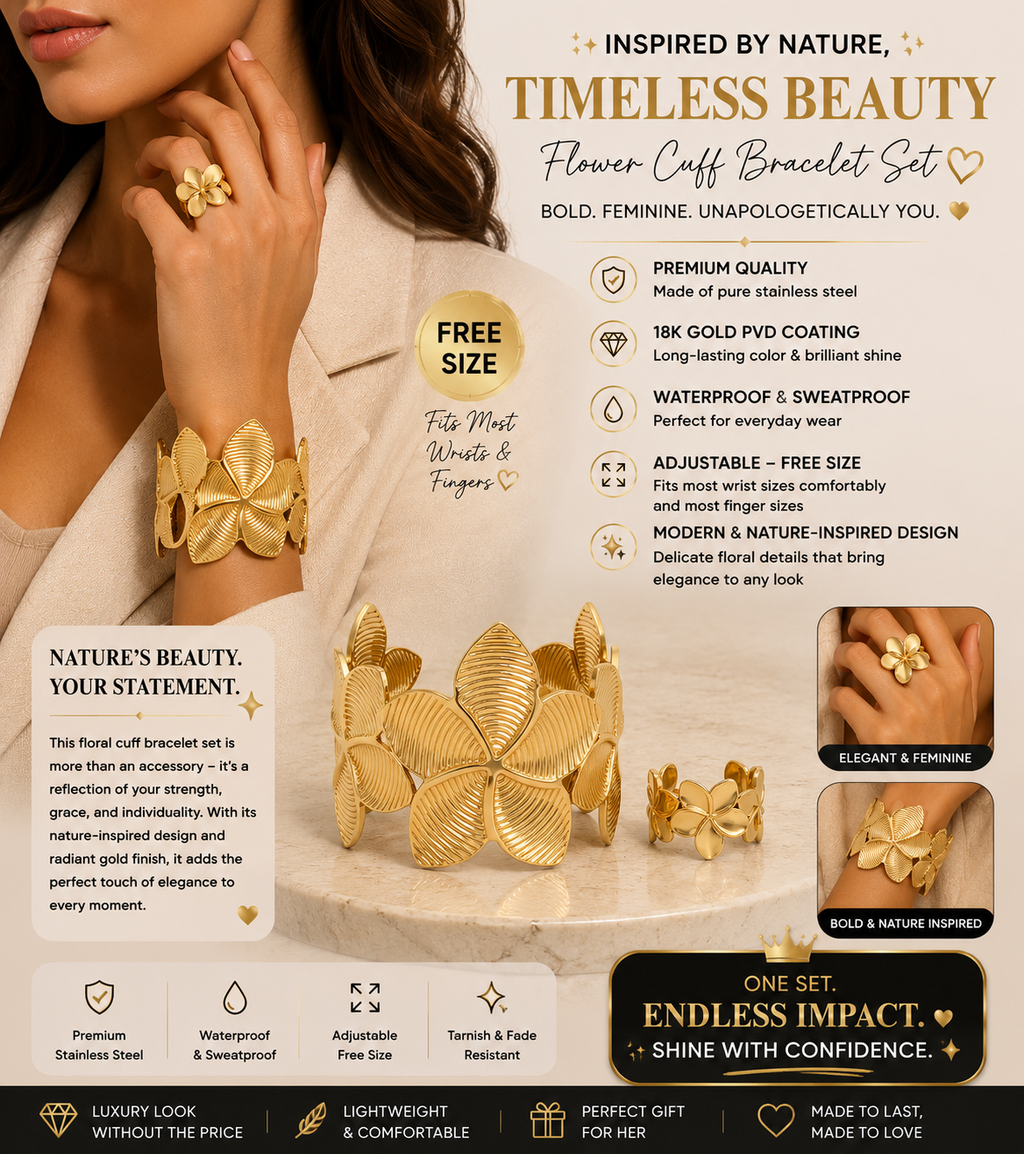 Gold Ribbed Petal Cuff Bracelet
