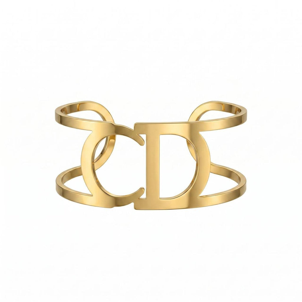 Gold CD Logo Double Bar Cuff Bracelet