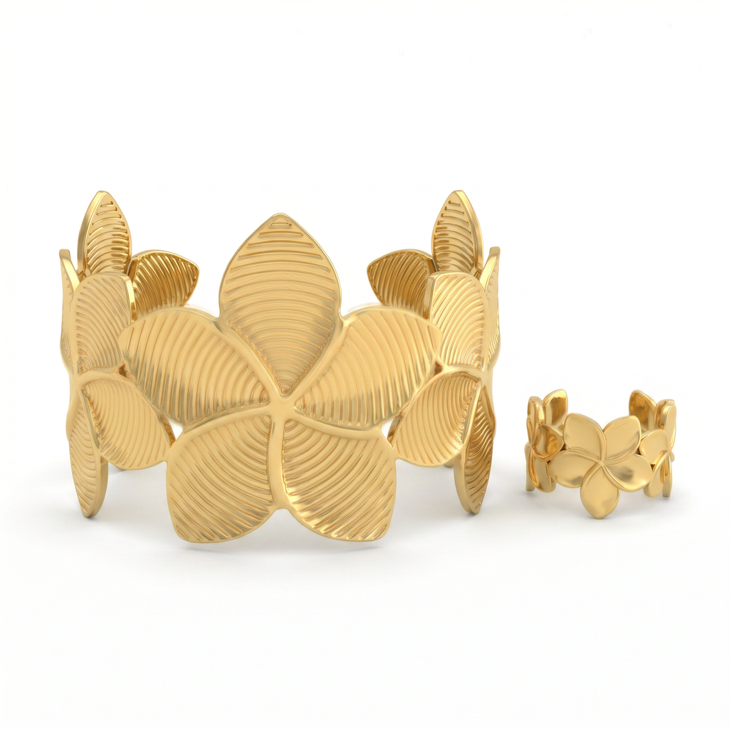 Gold Ribbed Petal Cuff Bracelet