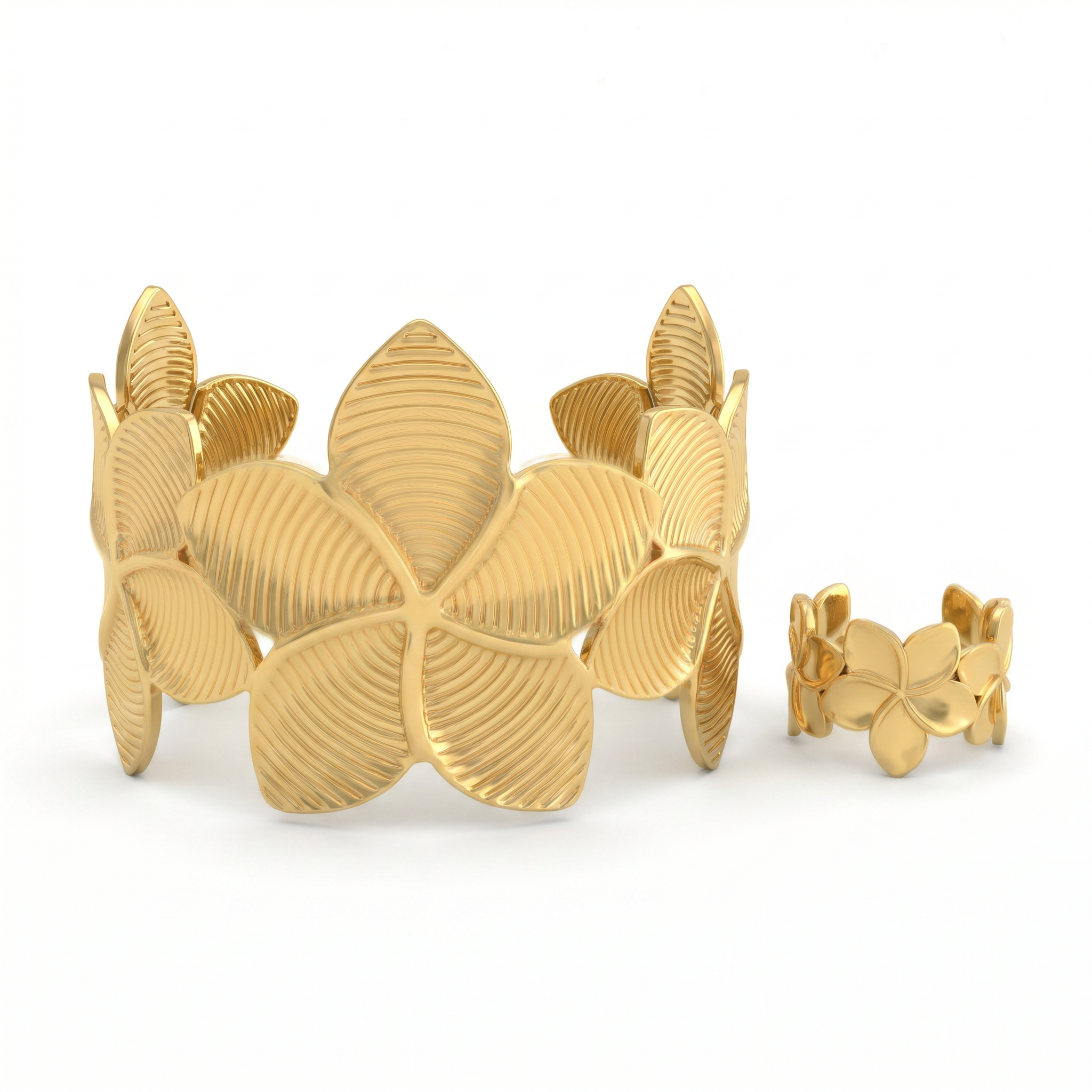 Gold Ribbed Petal Cuff Bracelet