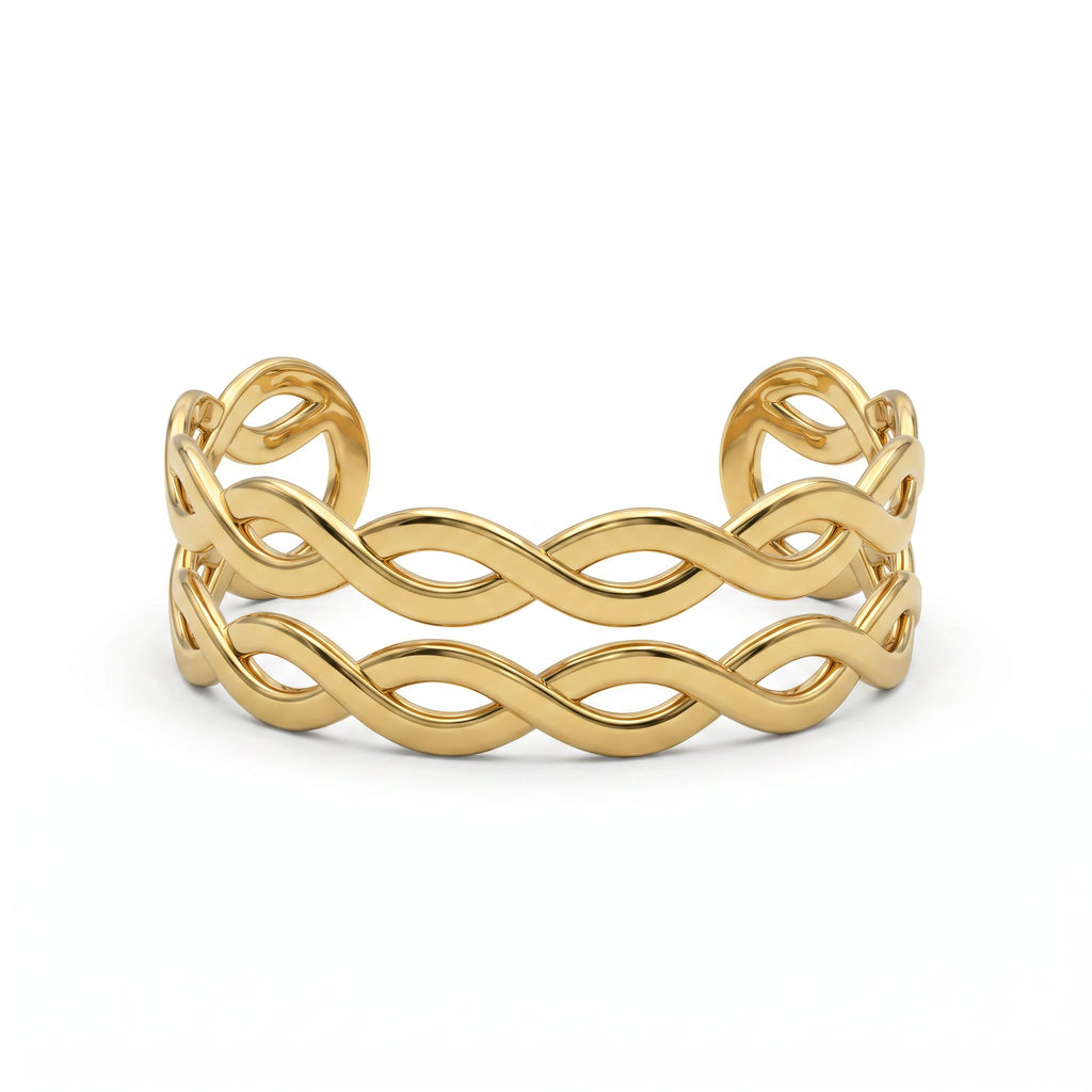 Gold Double Twist Braid Cuff Bracelet