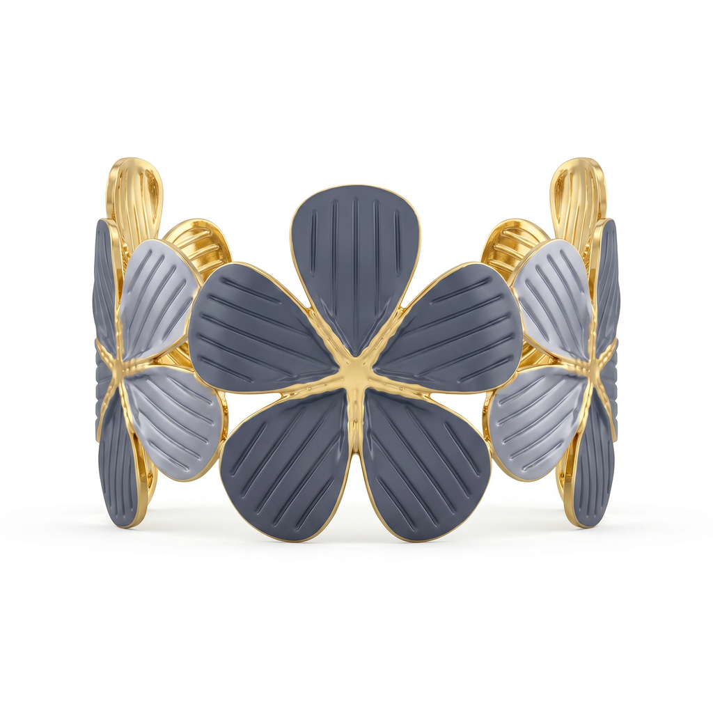 Two-Tone Enamel Flower Cuff Bracelet