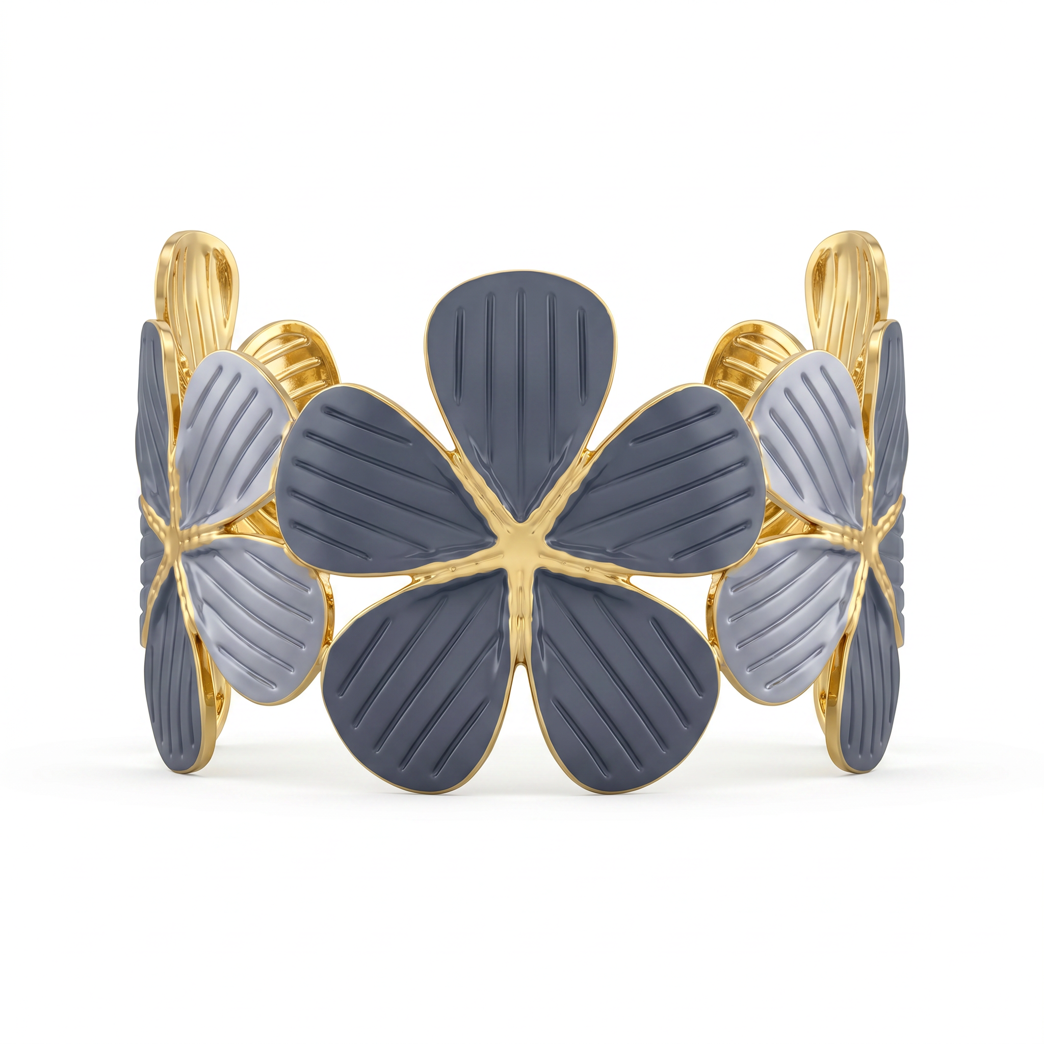 Two-Tone Enamel Flower Cuff Bracelet