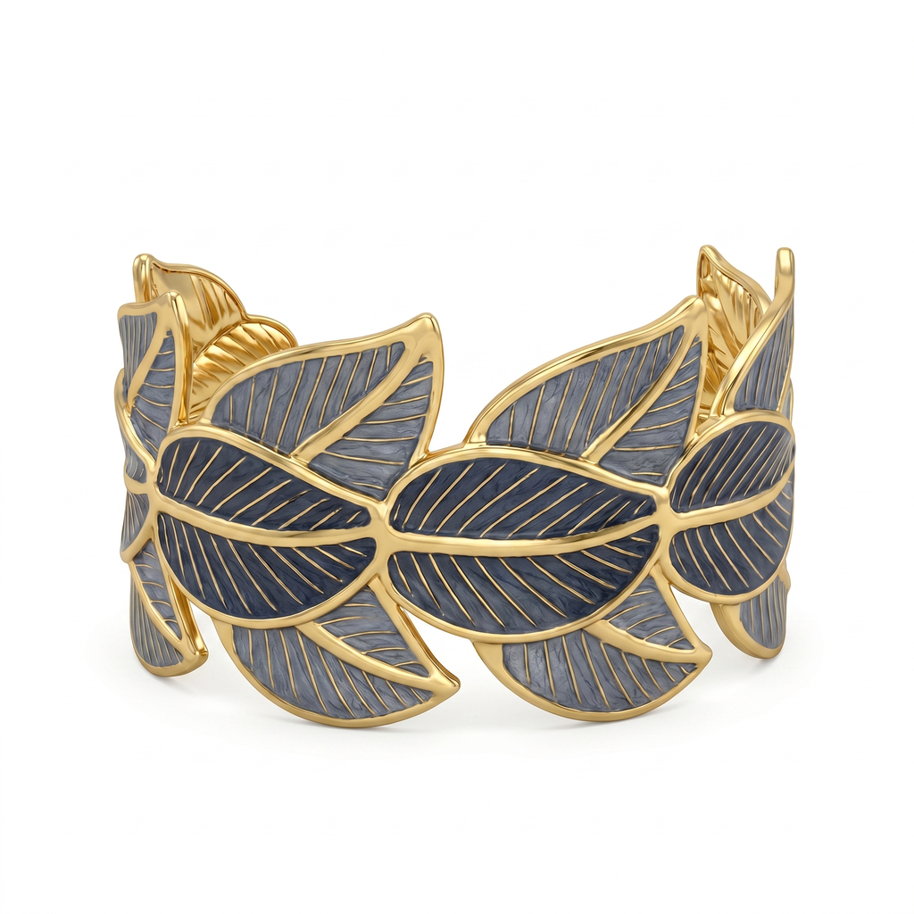 Two-Tone Enamel Leaf Cuff Bracelet
