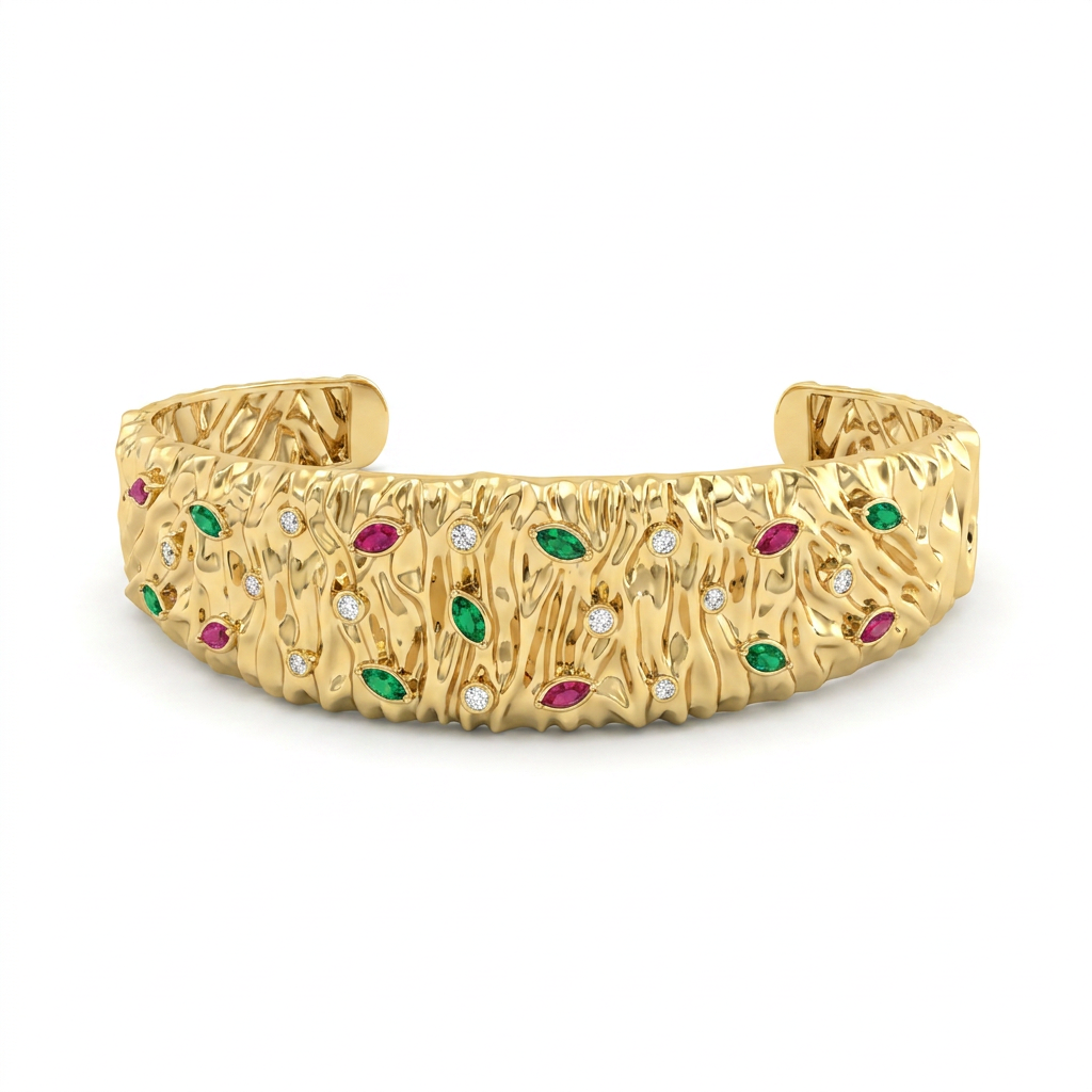 Gold Multi-Gem Scattered Cuff Bracelet
