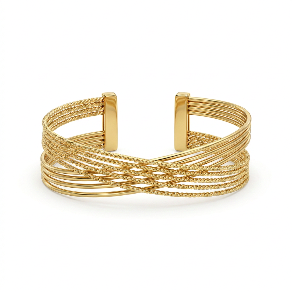 Gold Multi-Wire Crossover Cuff Bracelet