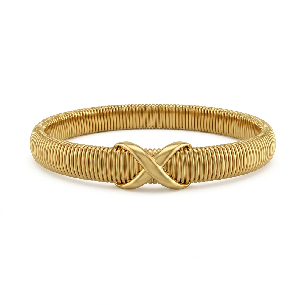 Gold Ribbed Infinity Bangle Bracelet