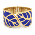 Blue Enamel Leaf Hinged Cuff Bracelet